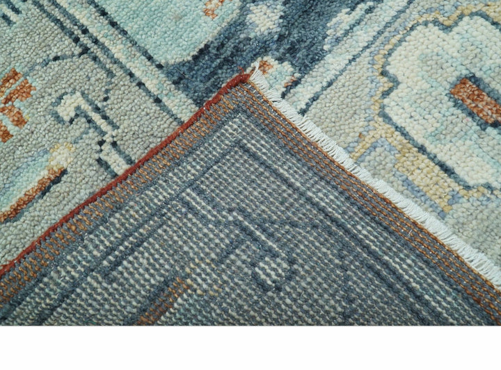 Custom Made Rust And Blue Traditional Serapi Design Hand Knotted Wool Rug - The Rug Decor
