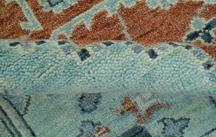 Custom Made Rust And Blue Traditional Serapi Design Hand Knotted Wool Rug - The Rug Decor