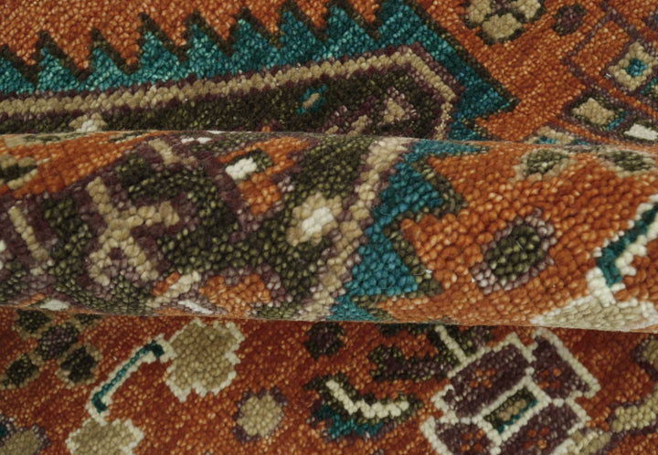 Custom Made Rust And Brown Round Oriental Hand Knotted Wool Rug - The Rug Decor