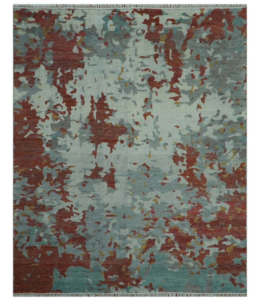 Custom Made Rust And Gray Modern Abstract Design Hand knotted Wool Area Rug - The Rug Decor