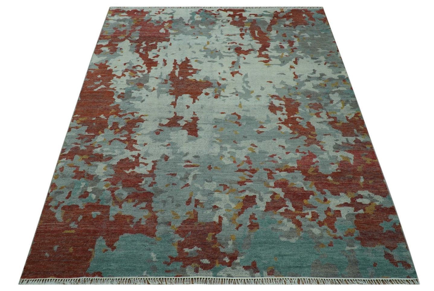 Custom Made Rust And Gray Modern Abstract Design Hand knotted Wool Area Rug - The Rug Decor