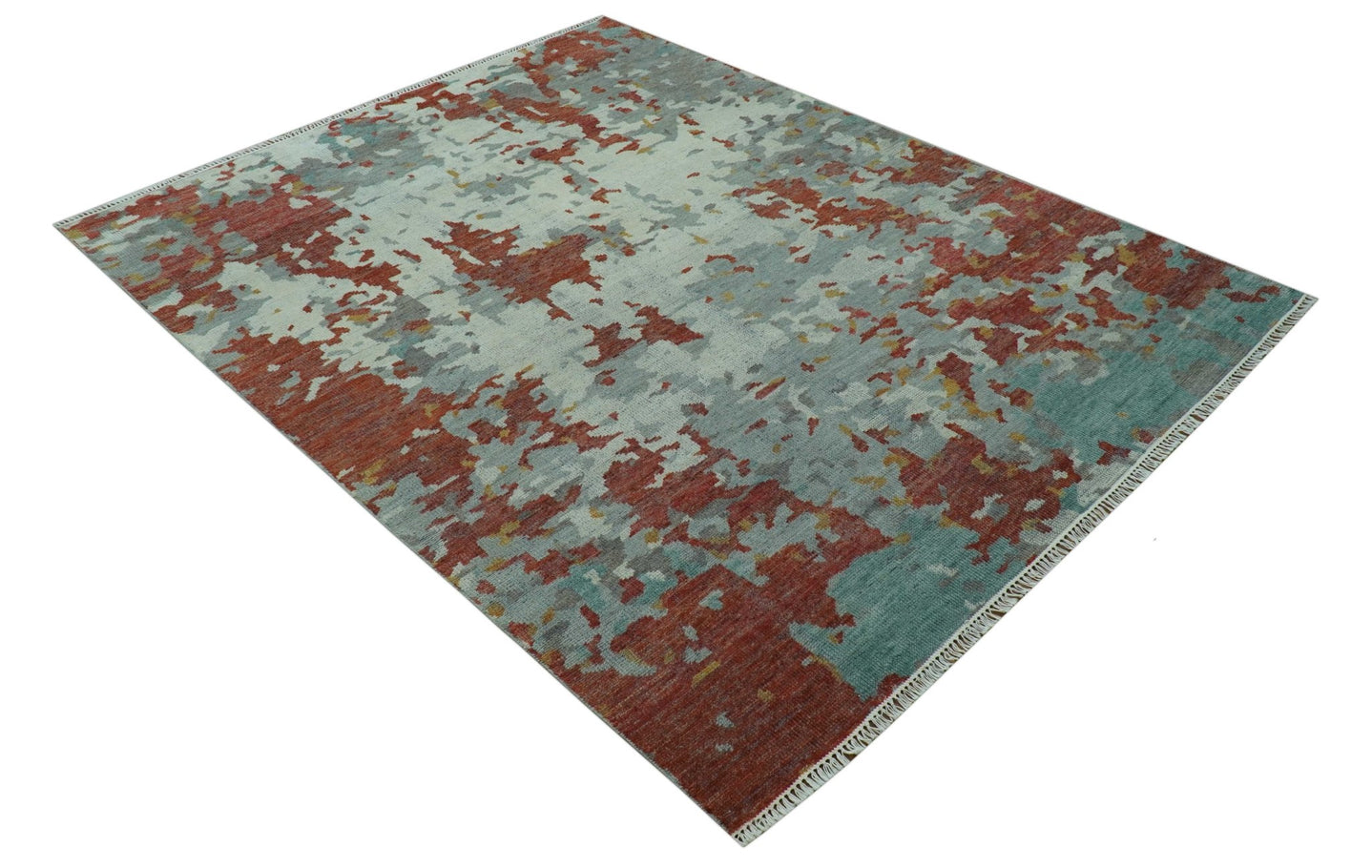 Custom Made Rust And Gray Modern Abstract Design Hand knotted Wool Area Rug - The Rug Decor