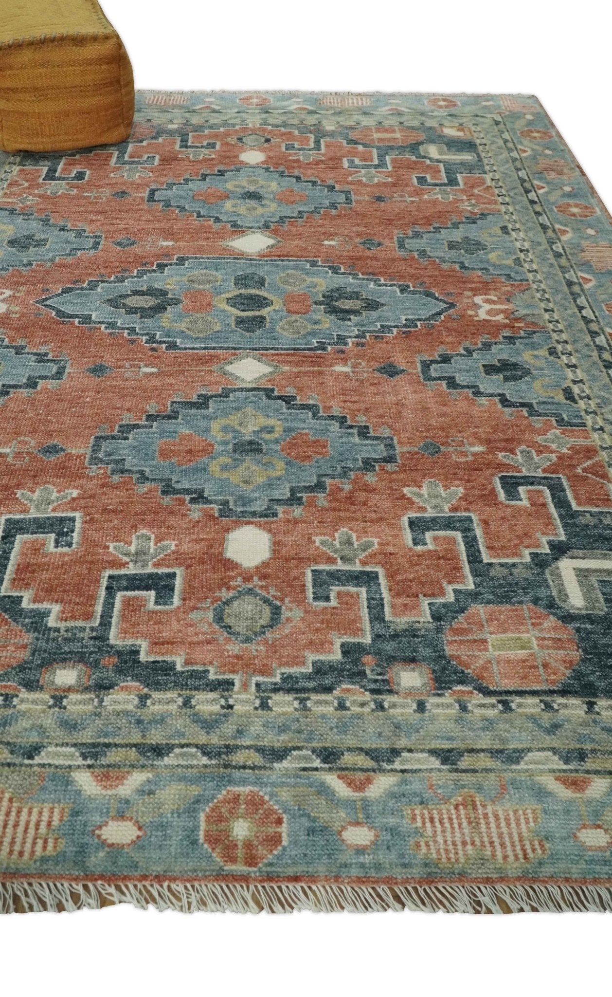 Custom Made Rust and Gray Traditional Hand knotted Multi Size wool Area Rug - The Rug Decor