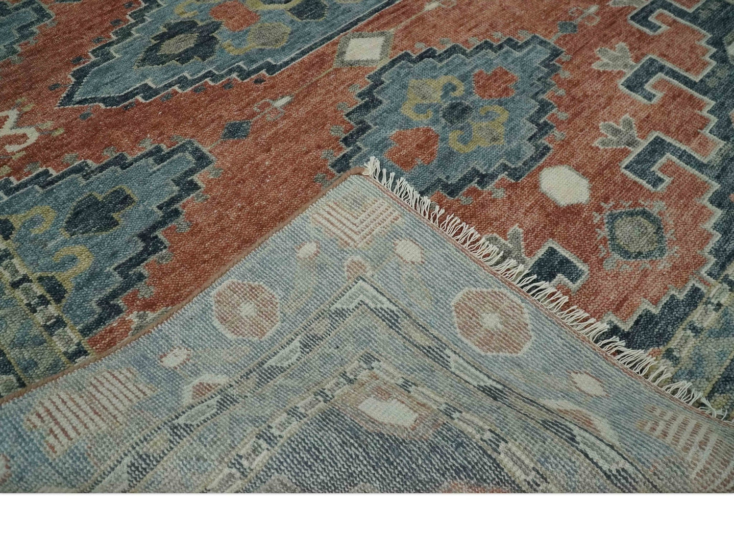 Custom Made Rust and Gray Traditional Hand knotted Multi Size wool Area Rug - The Rug Decor