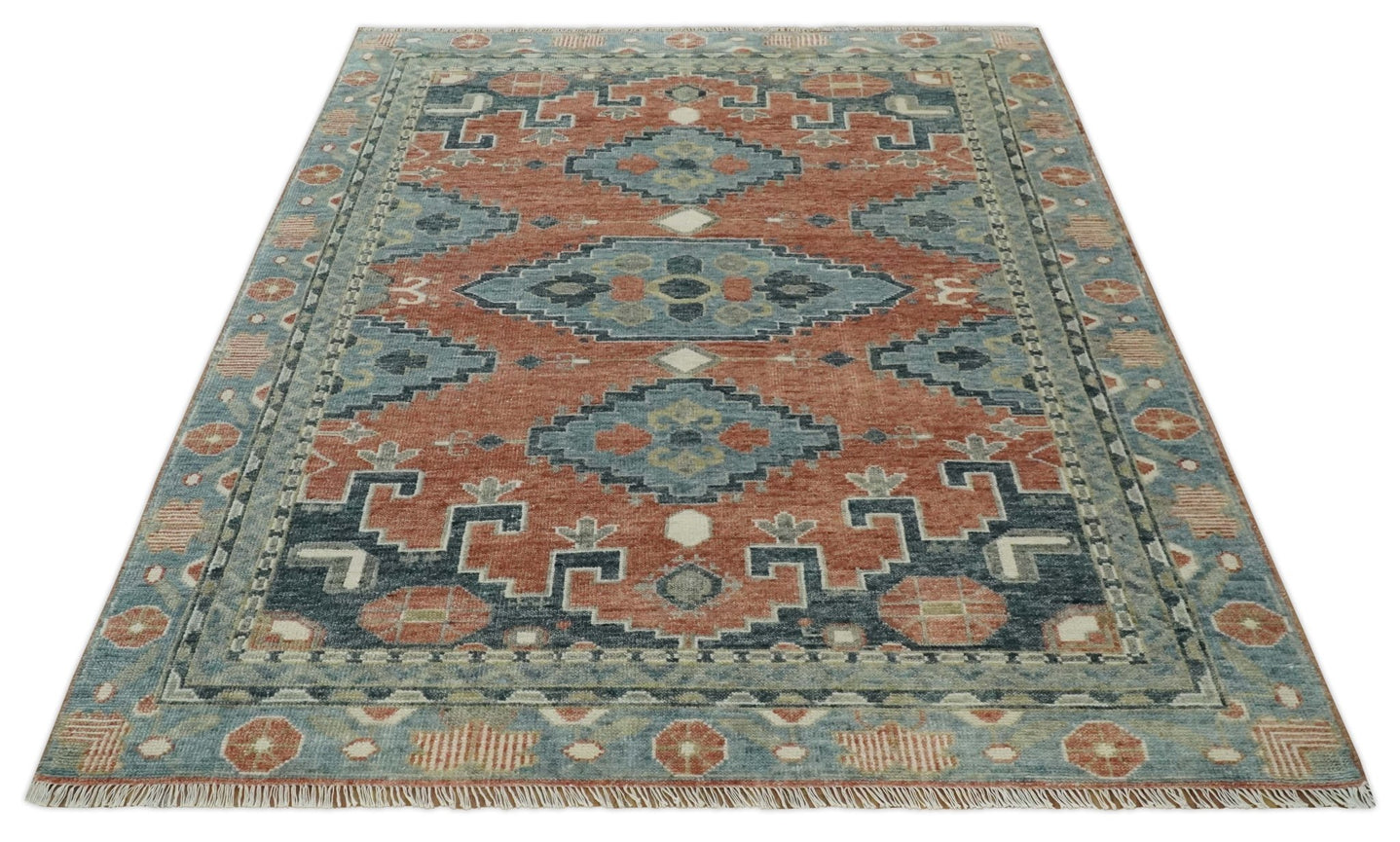 Custom Made Rust and Gray Traditional Hand knotted Multi Size wool Area Rug - The Rug Decor
