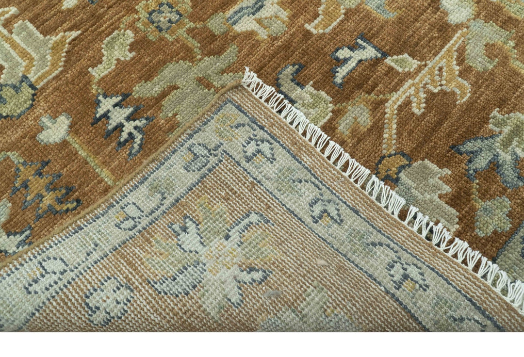 Custom Made Rust, Beige And Blue Traditional Hand Knotted wool rug - The Rug Decor