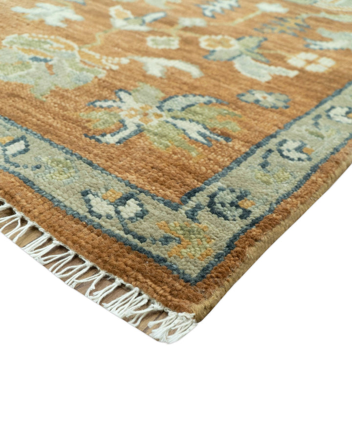 Custom Made Rust, Beige And Blue Traditional Hand Knotted wool rug - The Rug Decor