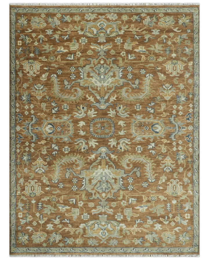 Custom Made Rust, Beige And Blue Traditional Hand Knotted wool rug - The Rug Decor