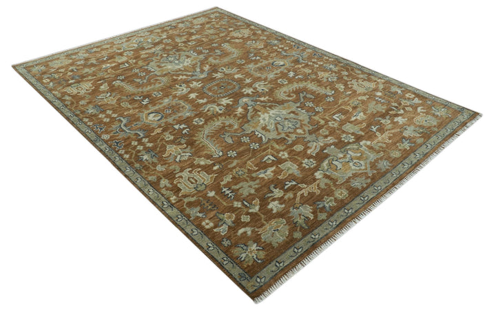 Custom Made Rust, Beige And Blue Traditional Hand Knotted wool rug - The Rug Decor