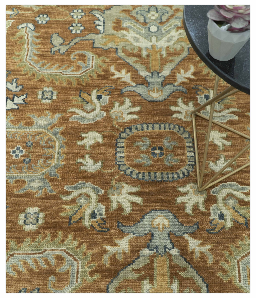 Custom Made Rust, Beige And Blue Traditional Hand Knotted wool rug - The Rug Decor