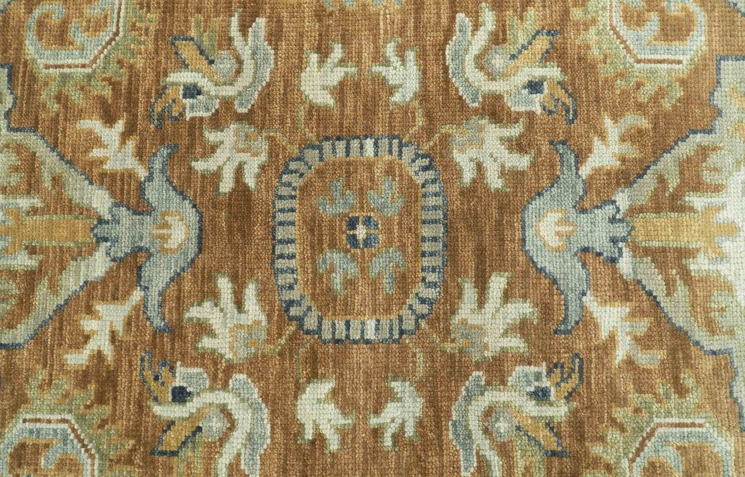 Custom Made Rust, Beige And Blue Traditional Hand Knotted wool rug - The Rug Decor