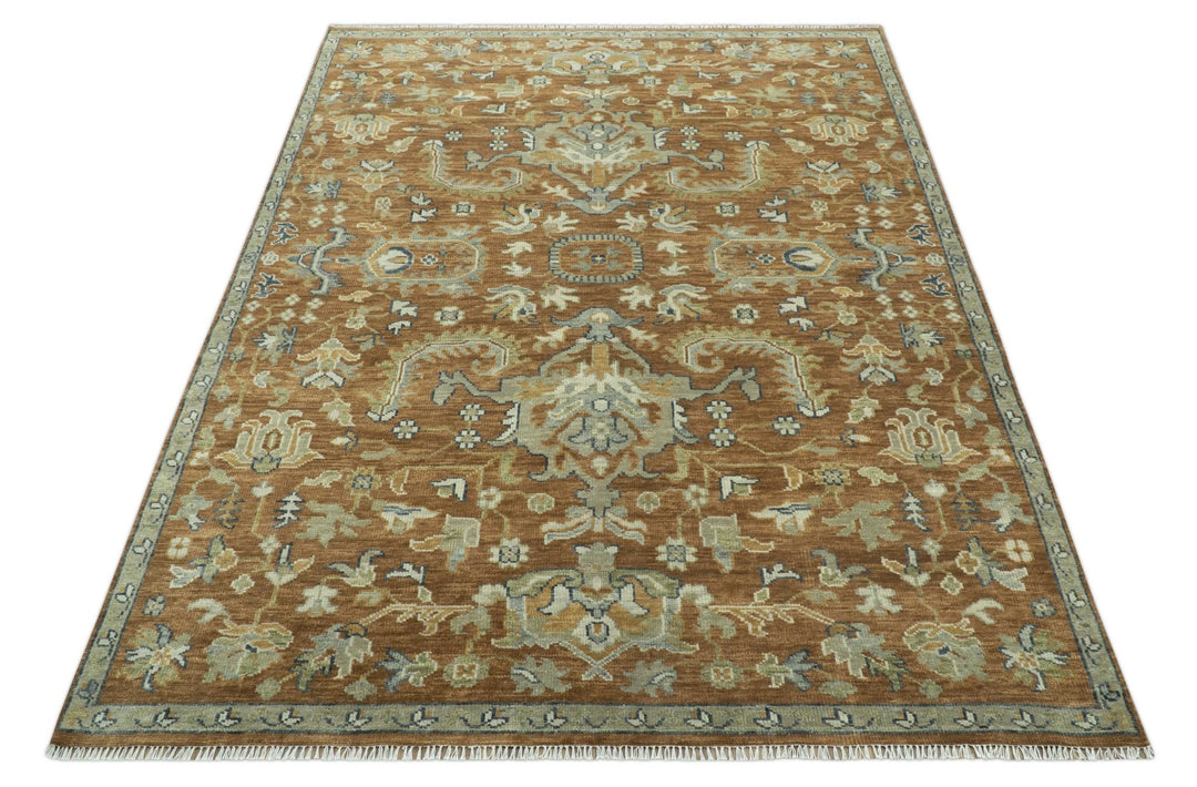 Custom Made Rust, Beige And Blue Traditional Hand Knotted wool rug - The Rug Decor