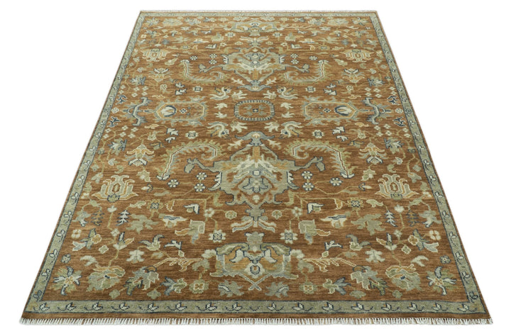 Custom Made Rust, Beige And Blue Traditional Hand Knotted wool rug - The Rug Decor