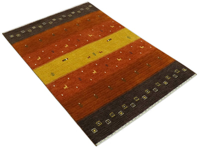 Custom Made Rust, Brown, Gold and Charcoal Geometrical Stripes Design wool area rug - The Rug Decor