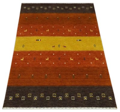 Custom Made Rust, Brown, Gold and Charcoal Geometrical Stripes Design wool area rug - The Rug Decor