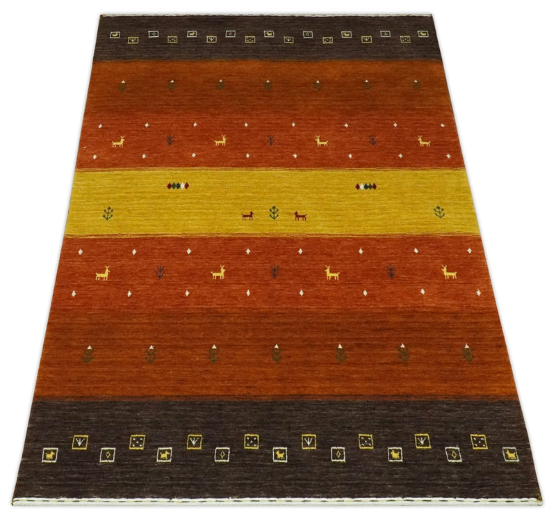 Custom Made Rust, Brown, Gold and Charcoal Geometrical Stripes Design wool area rug - The Rug Decor