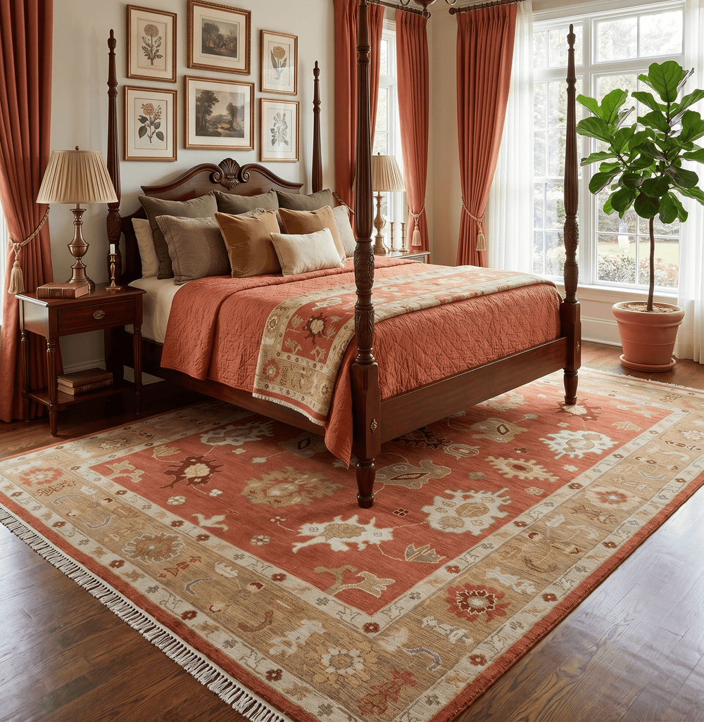 Custom Made Rust, Ivory and Beige Hand Knotted Traditional Oushak Multi Size Wool Area Rug - The Rug Decor