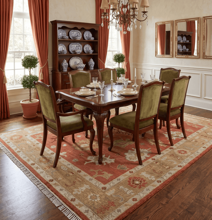 Custom Made Rust, Ivory and Beige Hand Knotted Traditional Oushak Multi Size Wool Area Rug - The Rug Decor