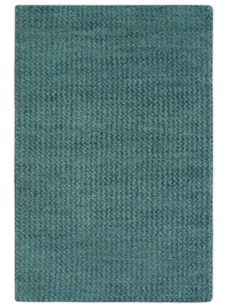 Custom Made shades of Sea Blue Contemporary Hand Knotted Wool area Rug - The Rug Decor