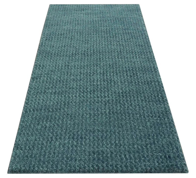 Custom Made shades of Sea Blue Contemporary Hand Knotted Wool area Rug - The Rug Decor