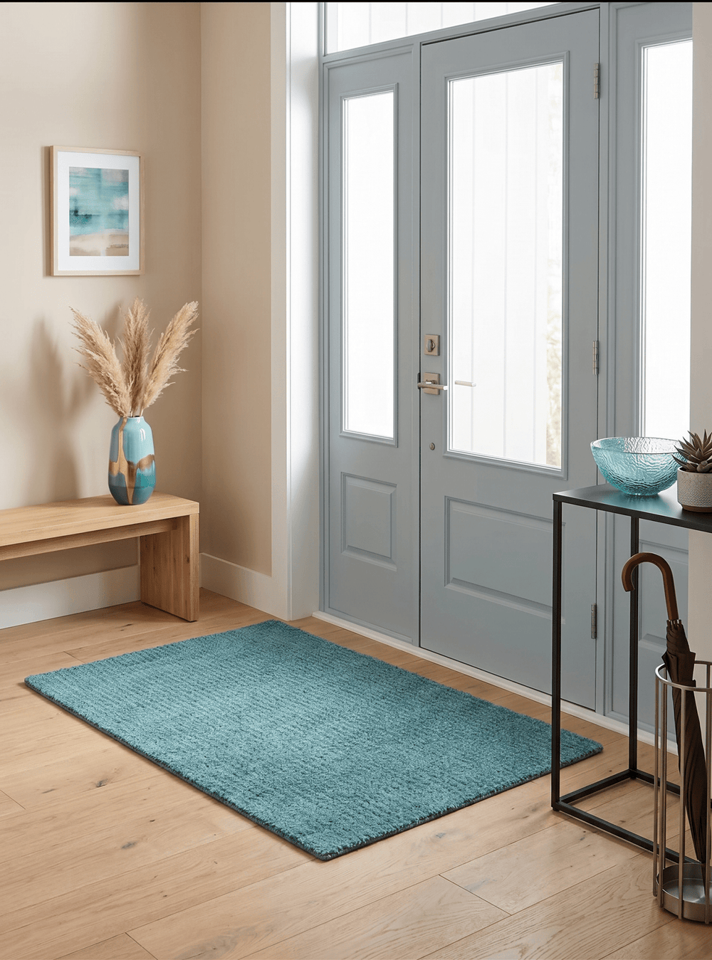 Custom Made shades of Sea Blue Contemporary Hand Knotted Wool area Rug - The Rug Decor