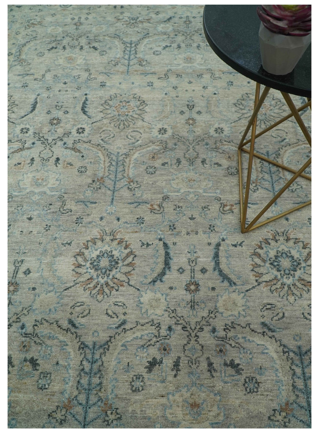 Custom Made Silver And Blue Traditional Oriental Design Hand knotted Wool Area Rug - The Rug Decor