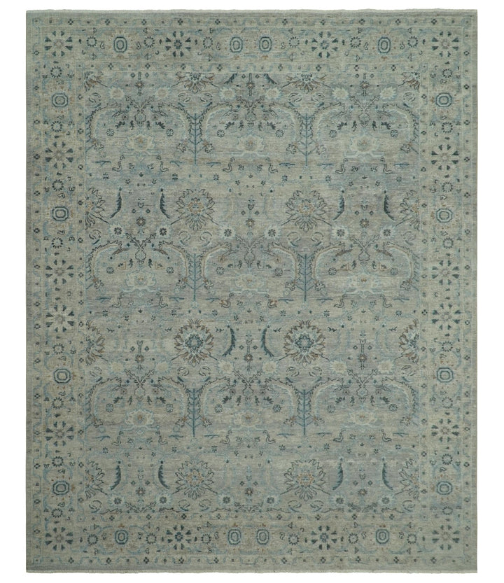 Custom Made Silver And Blue Traditional Oriental Design Hand knotted Wool Area Rug - The Rug Decor