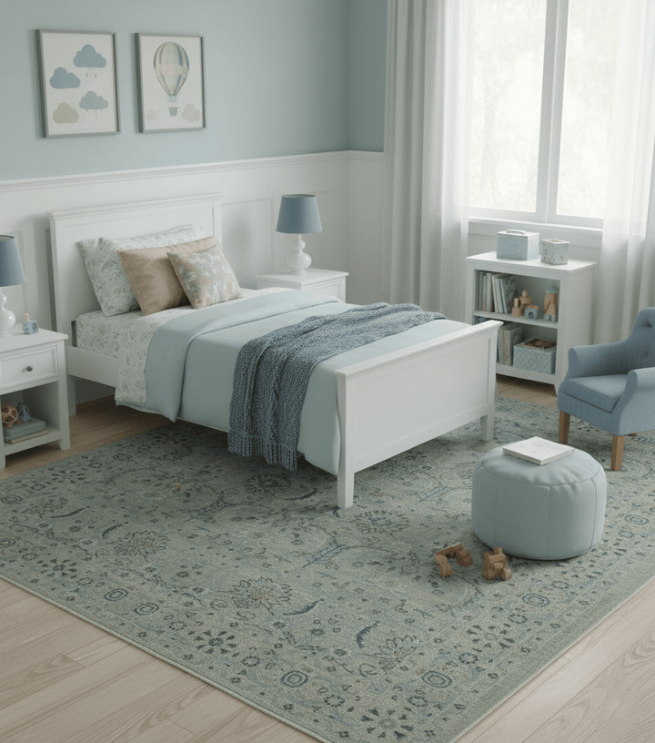 Custom Made Silver And Blue Traditional Oriental Design Hand knotted Wool Area Rug - The Rug Decor