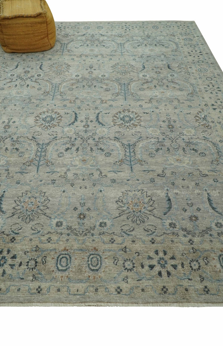 Custom Made Silver And Blue Traditional Oriental Design Hand knotted Wool Area Rug - The Rug Decor