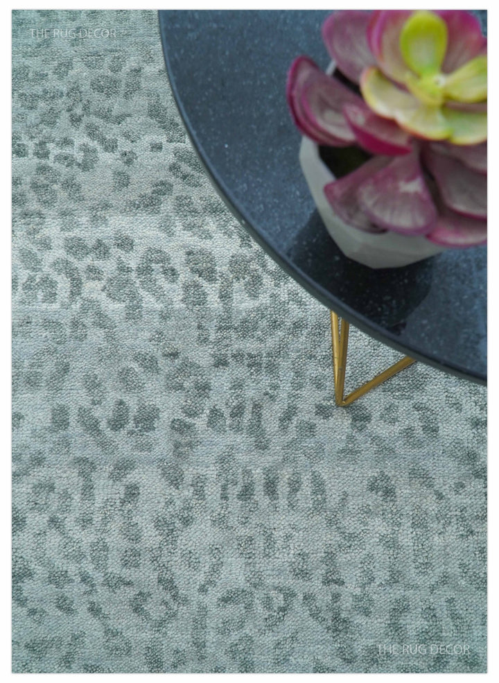 Custom Made Silver and Gray Leopard Print Hand Knotted Wool Rug - The Rug Decor
