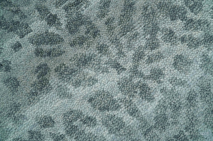 Custom Made Silver and Gray Leopard Print Hand Knotted Wool Rug - The Rug Decor