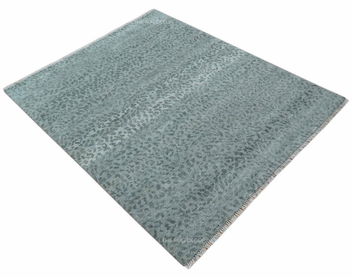 Custom Made Silver and Gray Leopard Print Hand Knotted Wool Rug - The Rug Decor