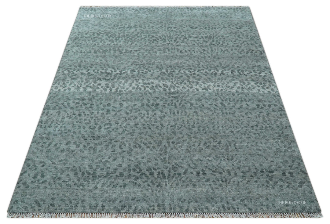 Custom Made Silver and Gray Leopard Print Hand Knotted Wool Rug - The Rug Decor