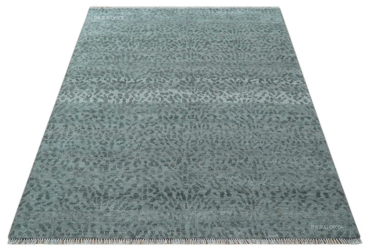 Custom Made Silver and Gray Leopard Print Hand Knotted Wool Rug - The Rug Decor