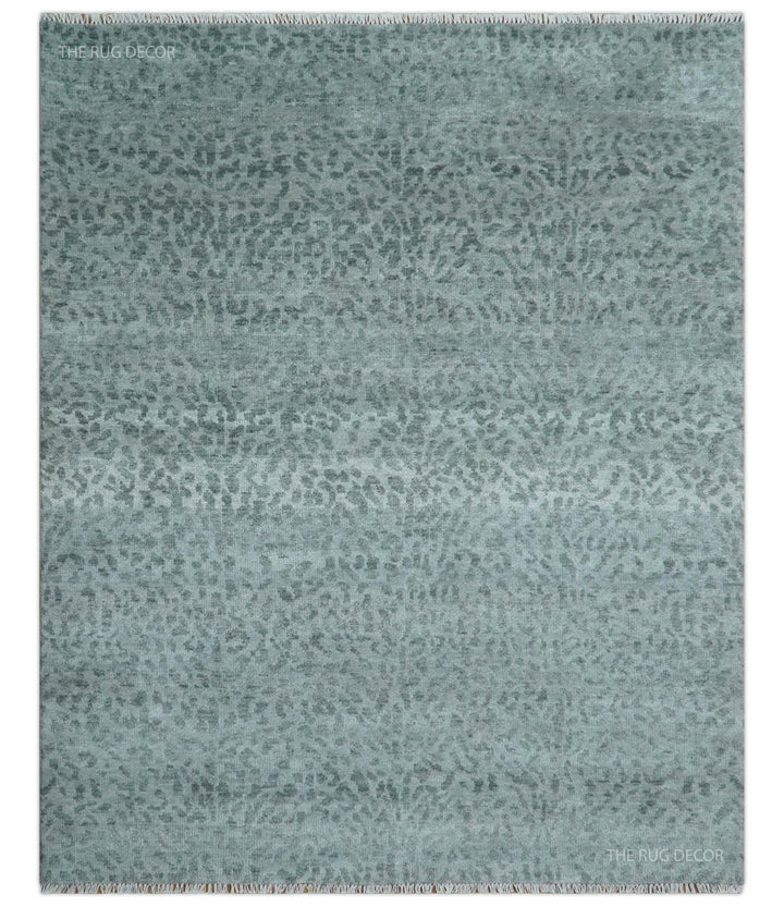 Custom Made Silver and Gray Leopard Print Hand Knotted Wool Rug - The Rug Decor