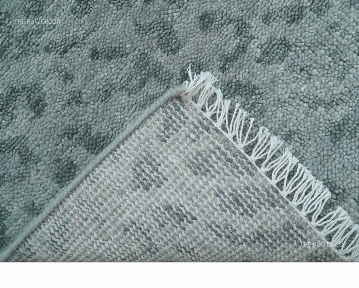 Custom Made Silver and Gray Leopard Print Hand Knotted Wool Rug - The Rug Decor
