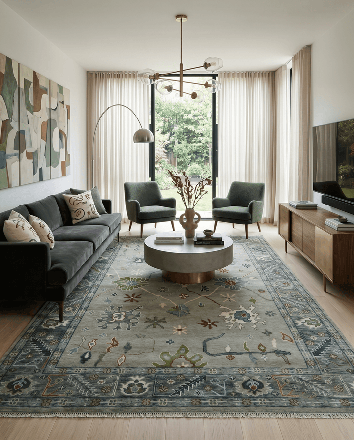 Custom Made Silver and Gray Oushak Hand Knotted Traditional Wool Rug - The Rug Decor