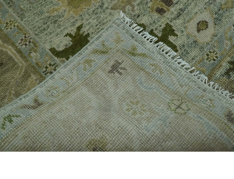 Custom Made Silver and Green Hand Knotted Traditional Oushak wool area rug - The Rug Decor