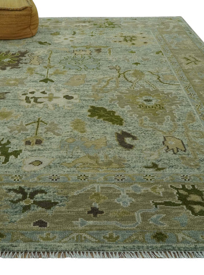 Custom Made Silver and Green Hand Knotted Traditional Oushak wool area rug - The Rug Decor