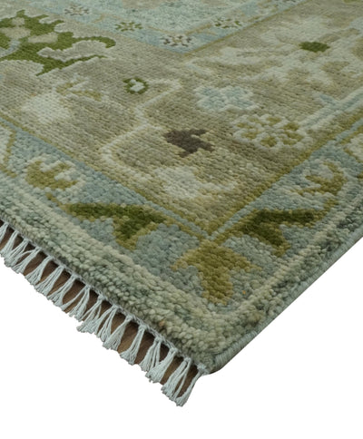 Custom Made Silver and Green Hand Knotted Traditional Oushak wool area rug - The Rug Decor