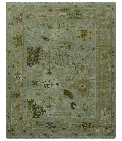 Custom Made Silver and Green Hand Knotted Traditional Oushak wool area rug - The Rug Decor