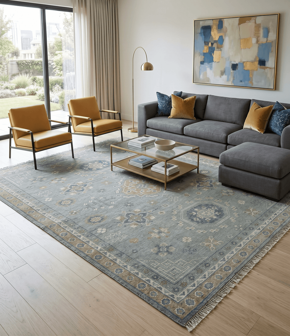 Custom Made Silver, Beige and Charcoal Traditional Hand knotted Mamluk design wool Area Rug - The Rug Decor