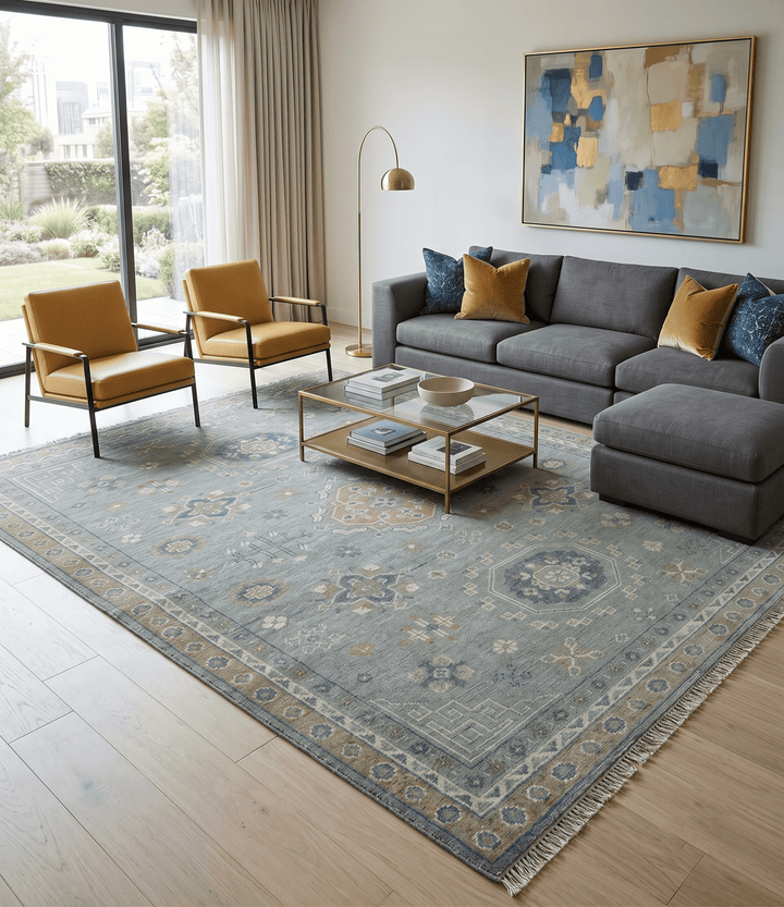 Custom Made Silver, Beige and Charcoal Traditional Hand knotted Mamluk design wool Area Rug - The Rug Decor