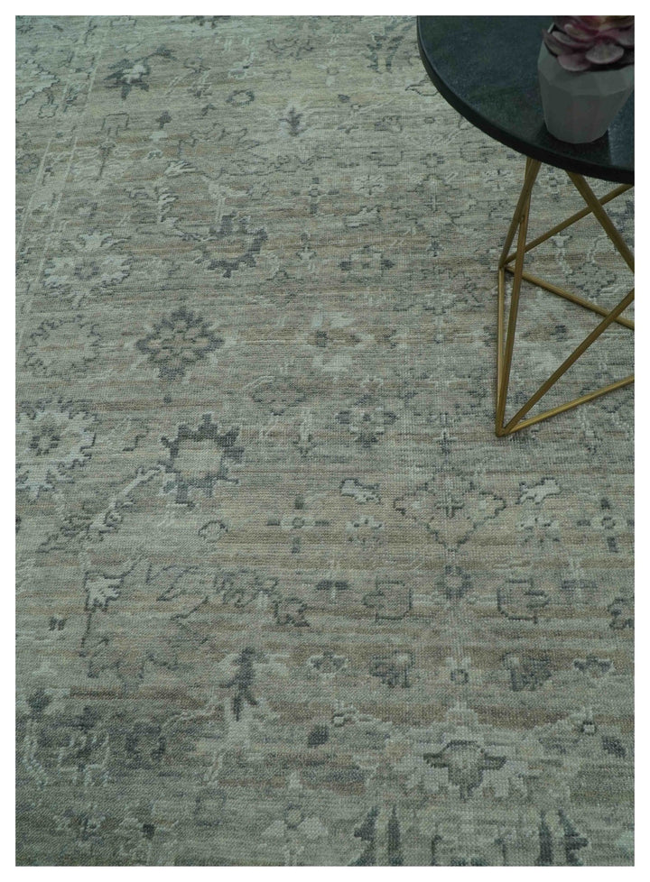 Custom Made Silver Brown Traditional Transitional Hand Knotted Wool Rug - The Rug Decor