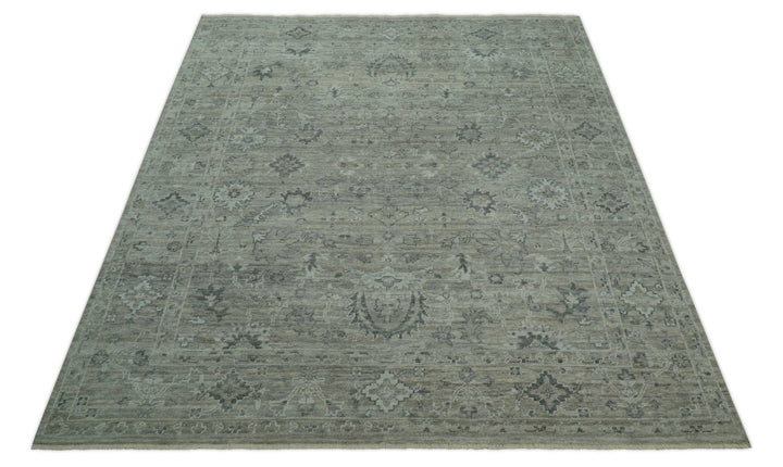 Custom Made Silver Brown Traditional Transitional Hand Knotted Wool Rug - The Rug Decor