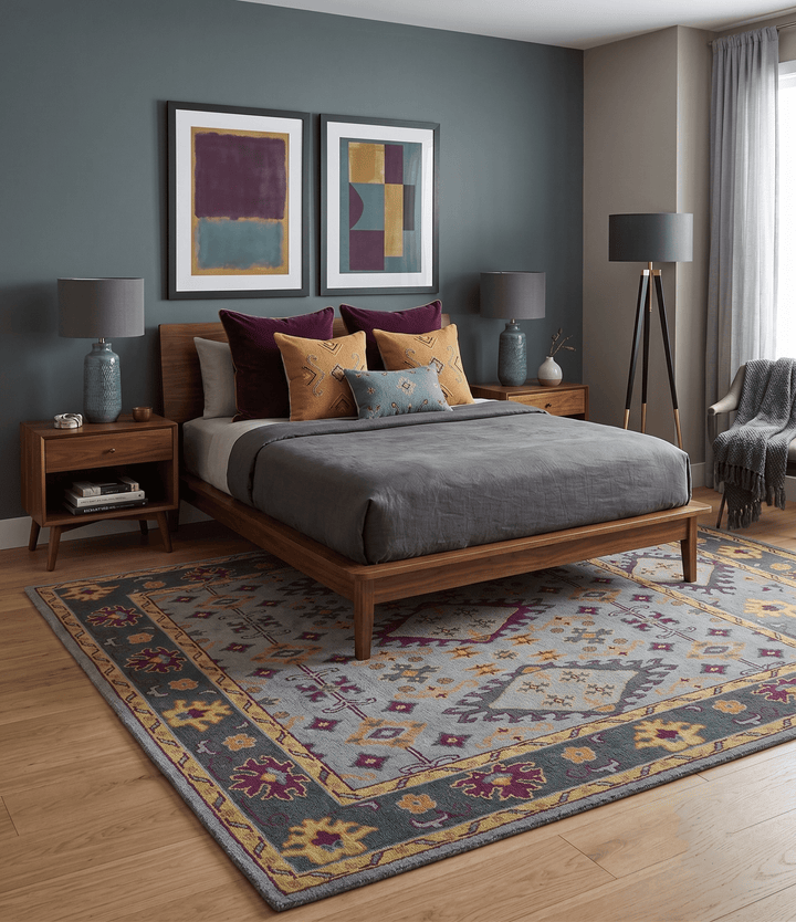 Custom Made Silver, Charcoal and Purple Traditional Oriental Hand Knotted wool Rug - The Rug Decor