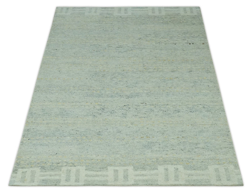 Custom Made Silver, Gray and Beige Stripes Design Hand Knotted wool Area Rug - The Rug Decor