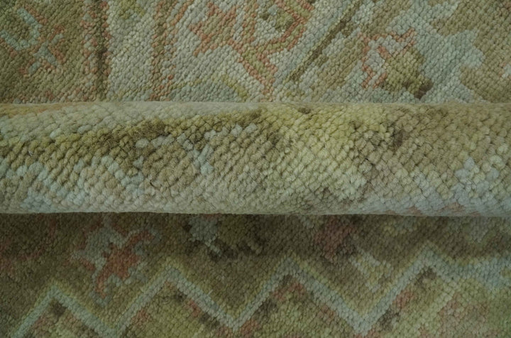 Custom Made Silver, Olive and Peach Hand Knotted Traditional wool area rug - The Rug Decor