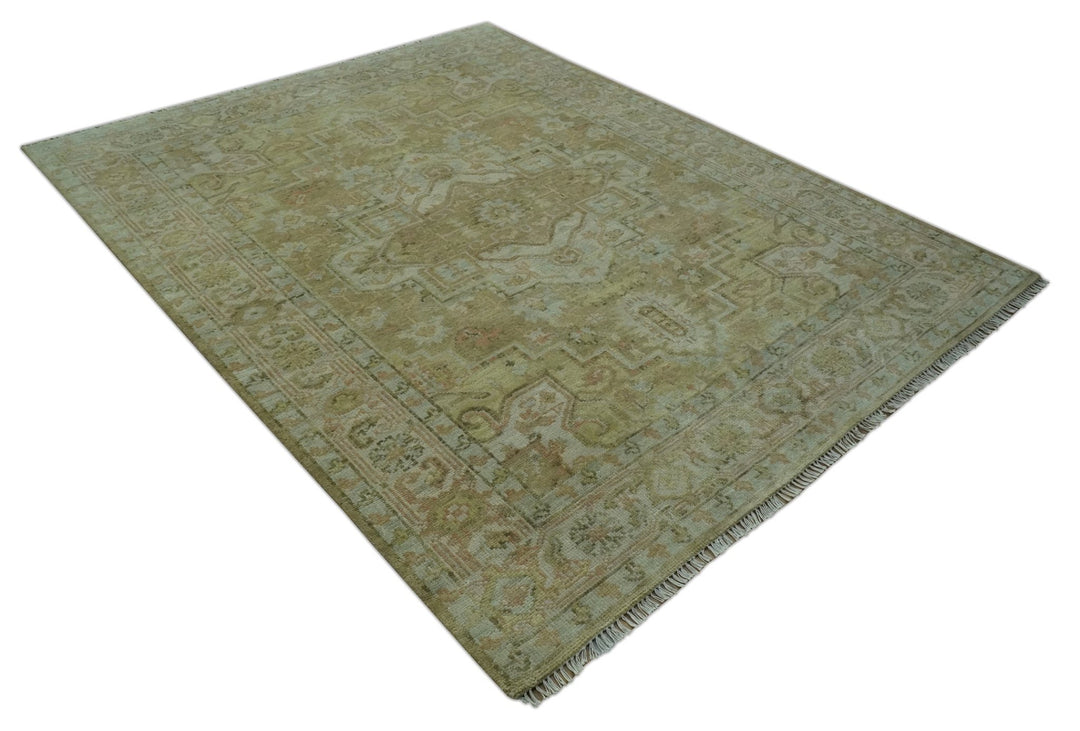Custom Made Silver, Olive and Peach Hand Knotted Traditional wool area rug - The Rug Decor