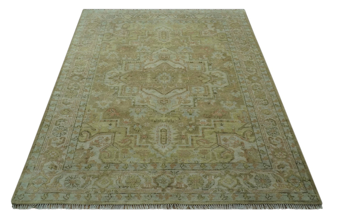 Custom Made Silver, Olive and Peach Hand Knotted Traditional wool area rug - The Rug Decor